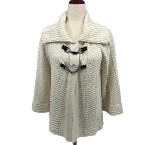 JM Collection White Silver Buckle Cardigan | Loose Fit
